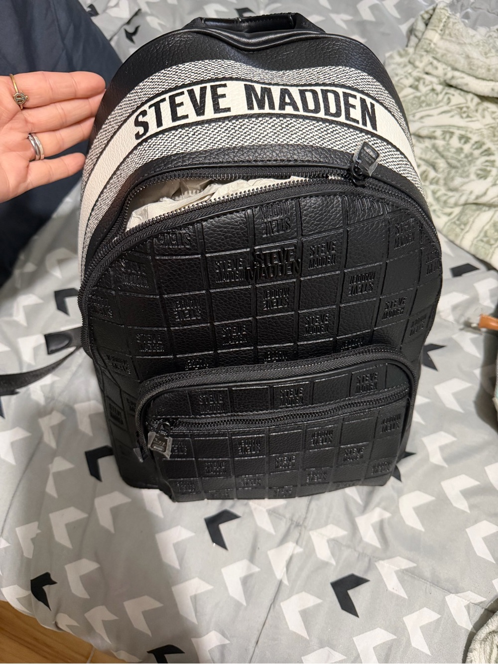 Steve Madden Black and White Logo Mini Backpack
